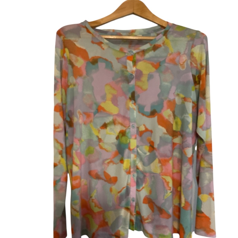 LOGO by Lori Goldstein‎ Multicolor 70s Abstract Cardigan size M Y2K - Picture 2 of 10